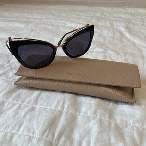 MaxMara Marilyn Sunglasses, Black, Rose Gold, with MaxMara leather case